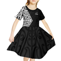 New Zealand Silver Fern Rugby Custom Kid Short Sleeve Dress Maori Koru Go Black Fern LT14 - Polynesian Pride
