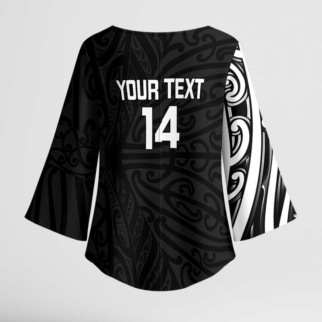 New Zealand Silver Fern Rugby Custom Kimono Sleeve Blouse Maori Koru Go Black Fern LT14 - Polynesian Pride