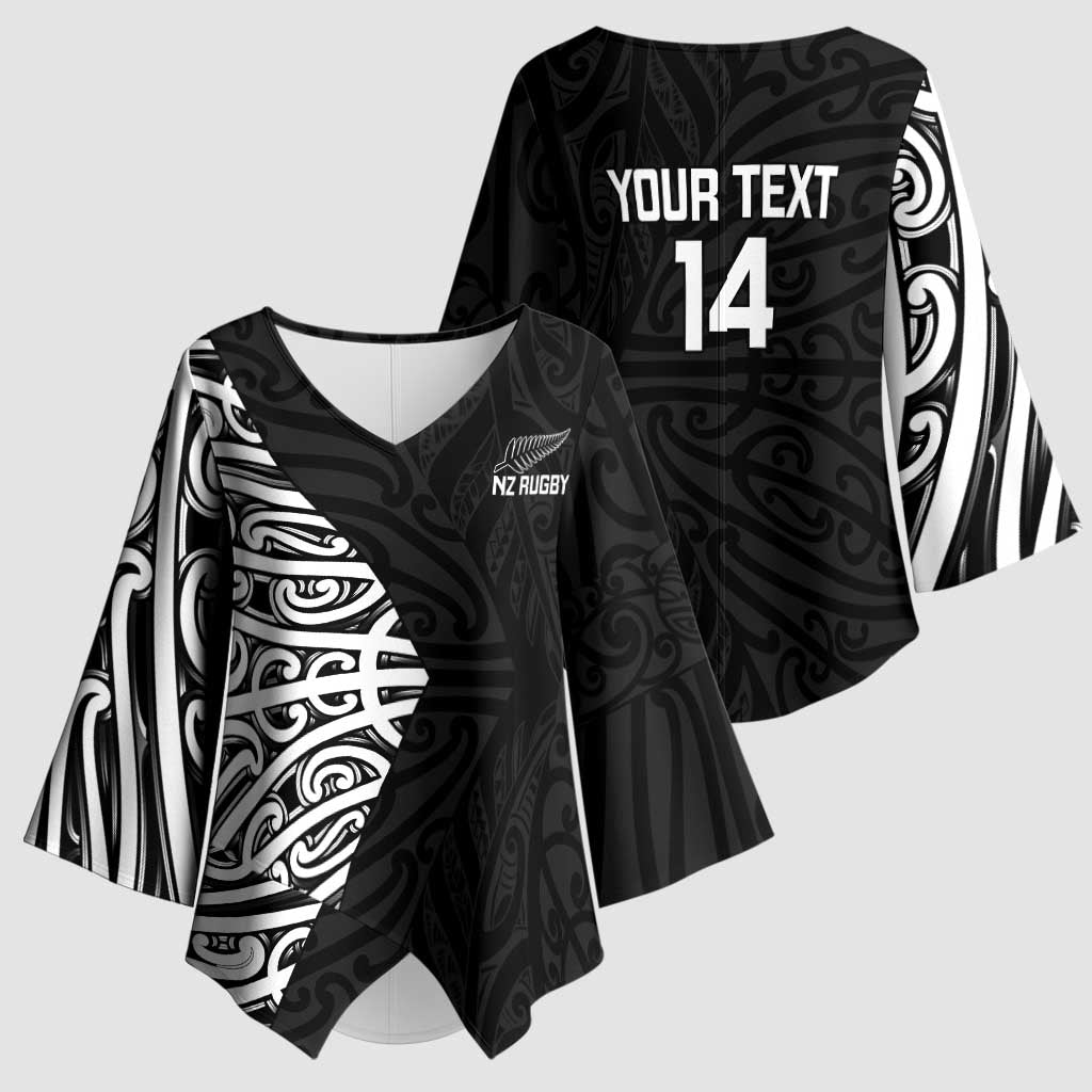 New Zealand Silver Fern Rugby Custom Kimono Sleeve Blouse Maori Koru Go Black Fern LT14 - Polynesian Pride