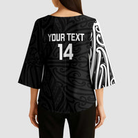 New Zealand Silver Fern Rugby Custom Kimono Sleeve Blouse Maori Koru Go Black Fern LT14 - Polynesian Pride