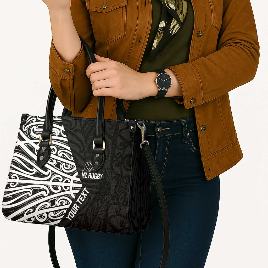 New Zealand Silver Fern Rugby Custom Leather Bag Maori Koru Go Black Fern LT14 - Polynesian Pride