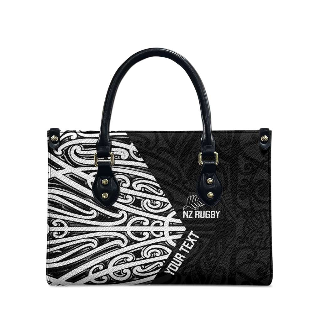 New Zealand Silver Fern Rugby Custom Leather Bag Maori Koru Go Black Fern LT14 - Polynesian Pride