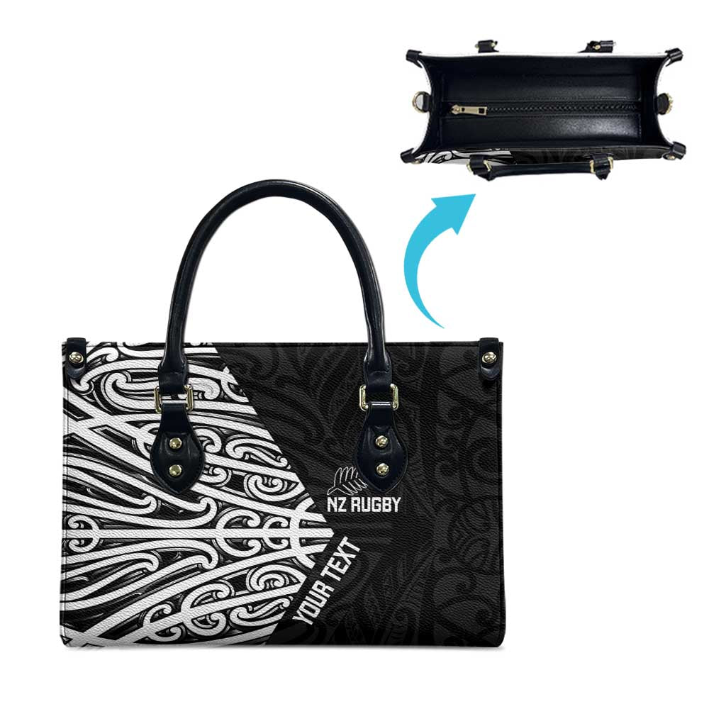 New Zealand Silver Fern Rugby Custom Leather Bag Maori Koru Go Black Fern LT14 - Polynesian Pride