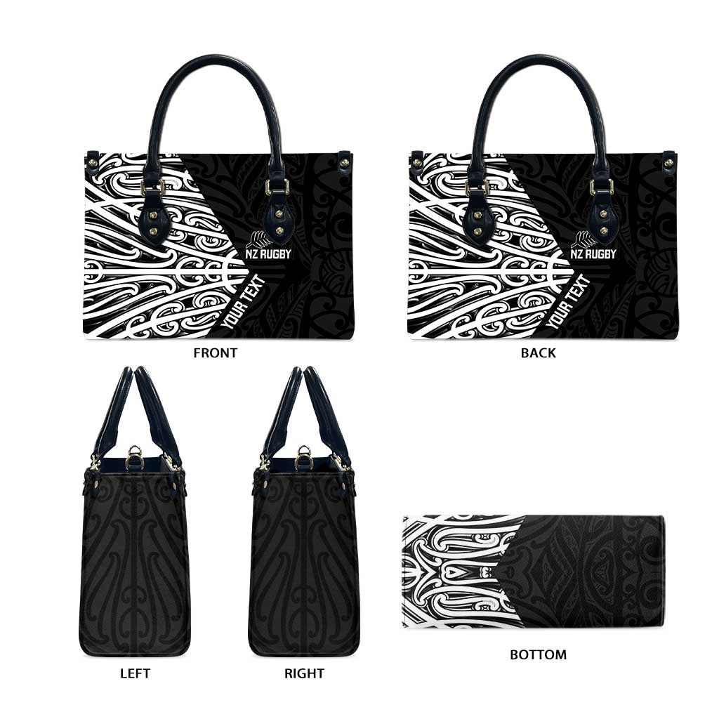 New Zealand Silver Fern Rugby Custom Leather Bag Maori Koru Go Black Fern LT14 - Polynesian Pride