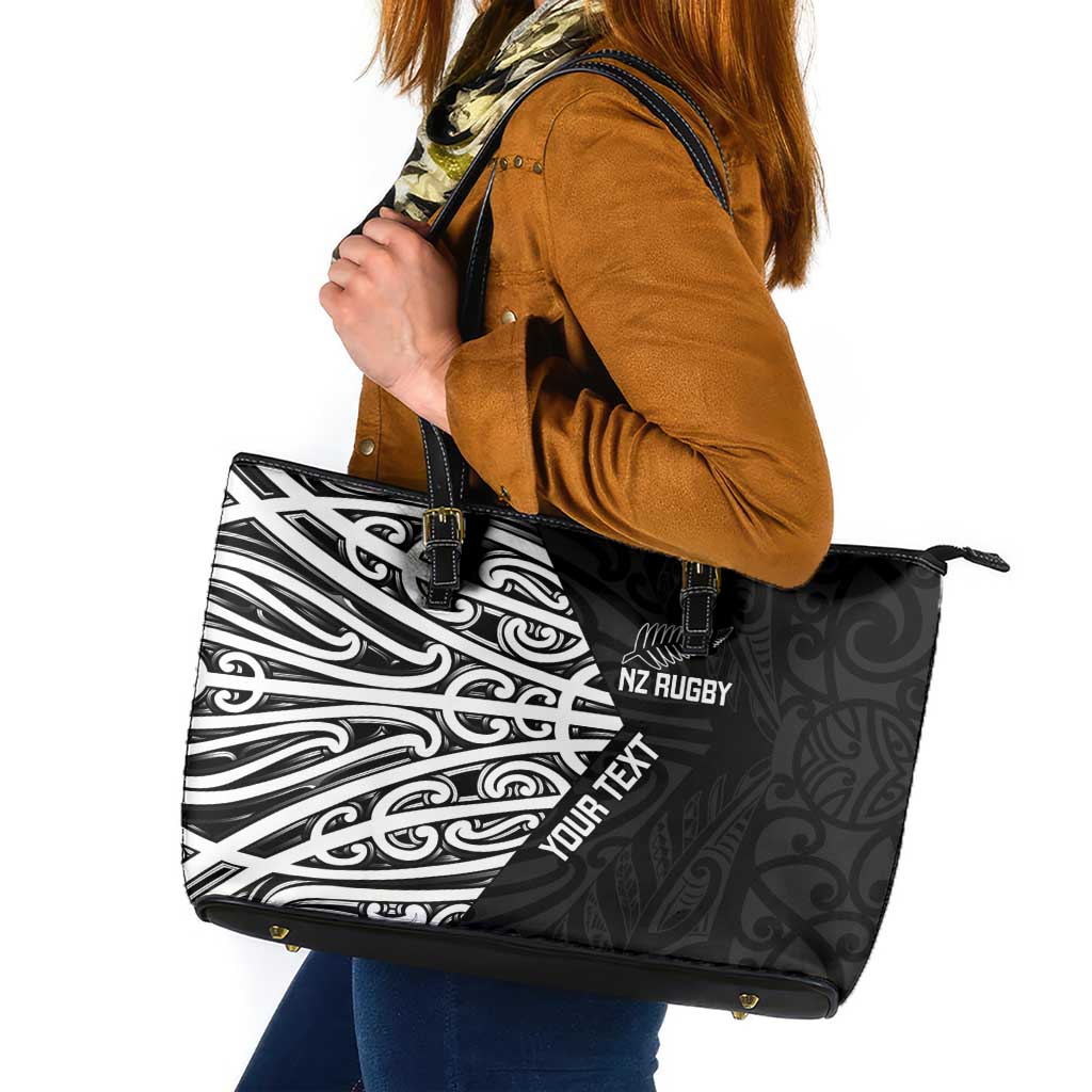New Zealand Silver Fern Rugby Custom Leather Tote Bag Maori Koru Go Black Fern LT14 Black - Polynesian Pride