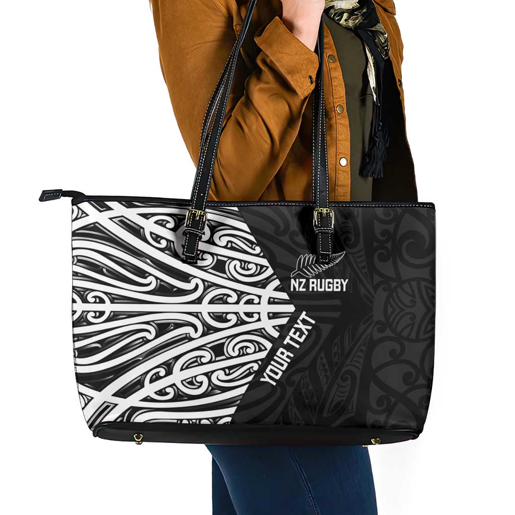 New Zealand Silver Fern Rugby Custom Leather Tote Bag Maori Koru Go Black Fern LT14 - Polynesian Pride