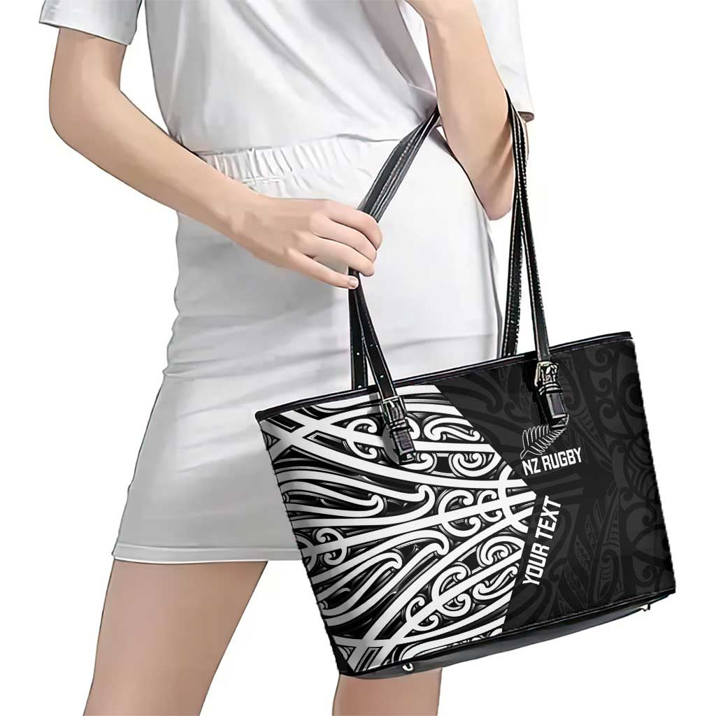 New Zealand Silver Fern Rugby Custom Leather Tote Bag Maori Koru Go Black Fern LT14 - Polynesian Pride