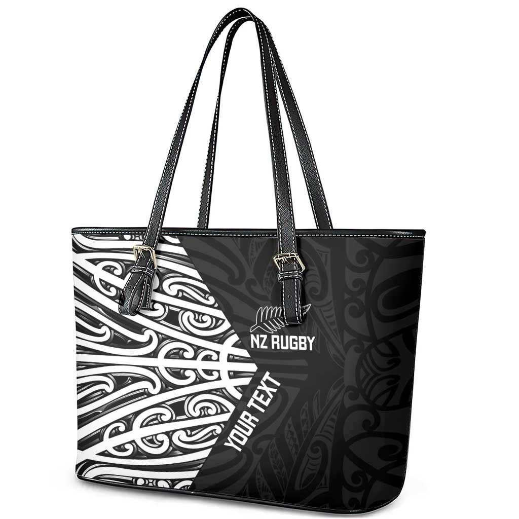 New Zealand Silver Fern Rugby Custom Leather Tote Bag Maori Koru Go Black Fern LT14 - Polynesian Pride