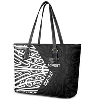 New Zealand Silver Fern Rugby Custom Leather Tote Bag Maori Koru Go Black Fern LT14 - Polynesian Pride