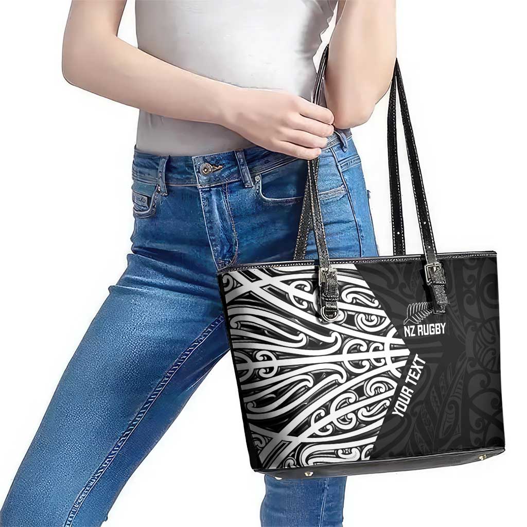 New Zealand Silver Fern Rugby Custom Leather Tote Bag Maori Koru Go Black Fern LT14 - Polynesian Pride