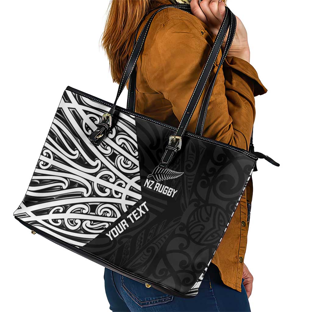 New Zealand Silver Fern Rugby Custom Leather Tote Bag Maori Koru Go Black Fern LT14 - Polynesian Pride