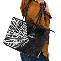 New Zealand Silver Fern Rugby Custom Leather Tote Bag Maori Koru Go Black Fern LT14 - Polynesian Pride