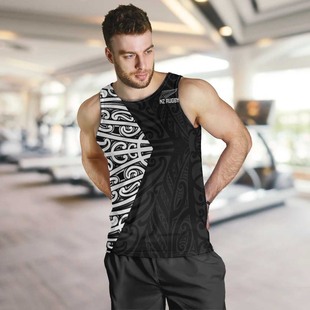 New Zealand Silver Fern Rugby Custom Men Tank Top Maori Koru Go Black Fern LT14 Black - Polynesian Pride