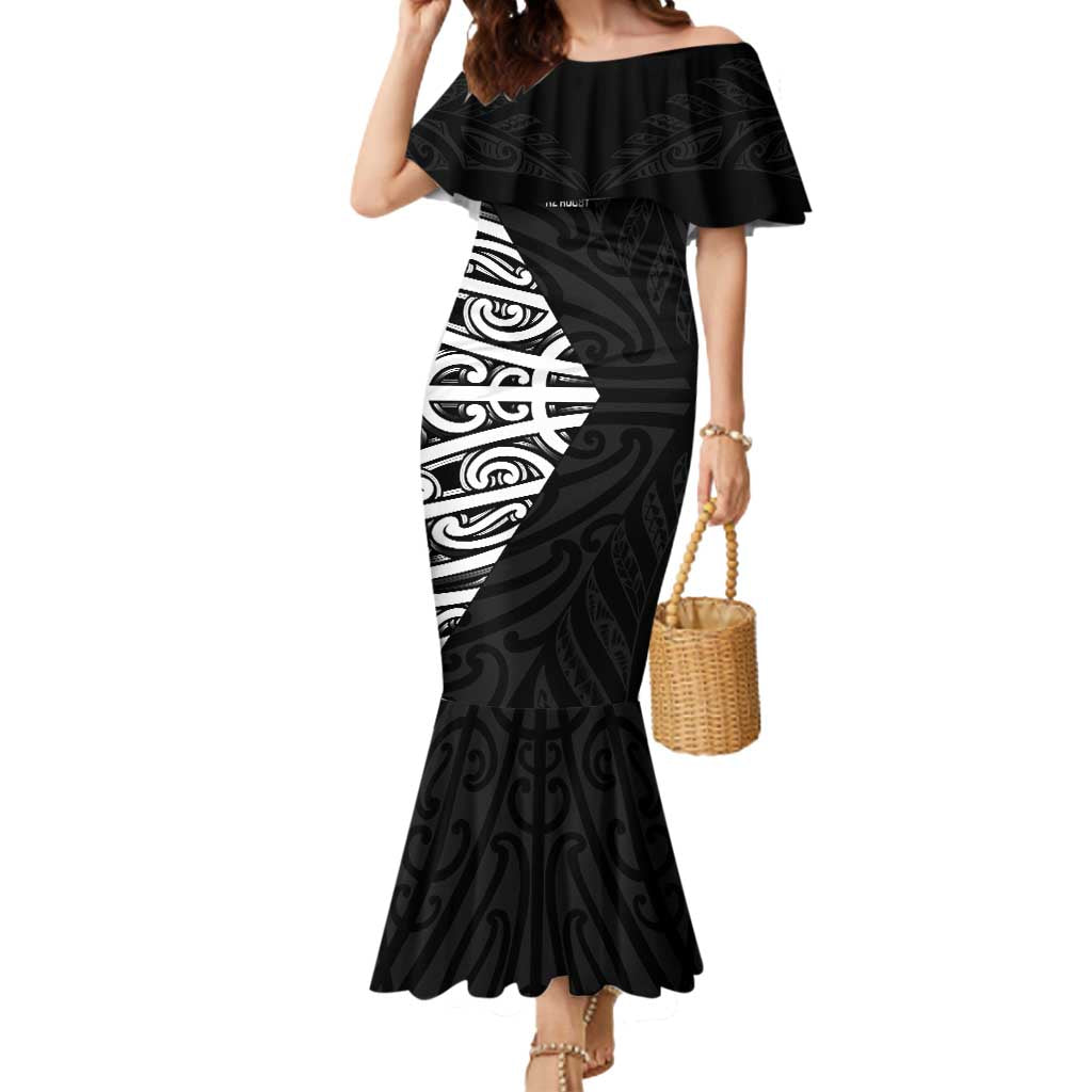 New Zealand Silver Fern Rugby Custom Mermaid Dress Maori Koru Go Black Fern LT14 Women Black - Polynesian Pride