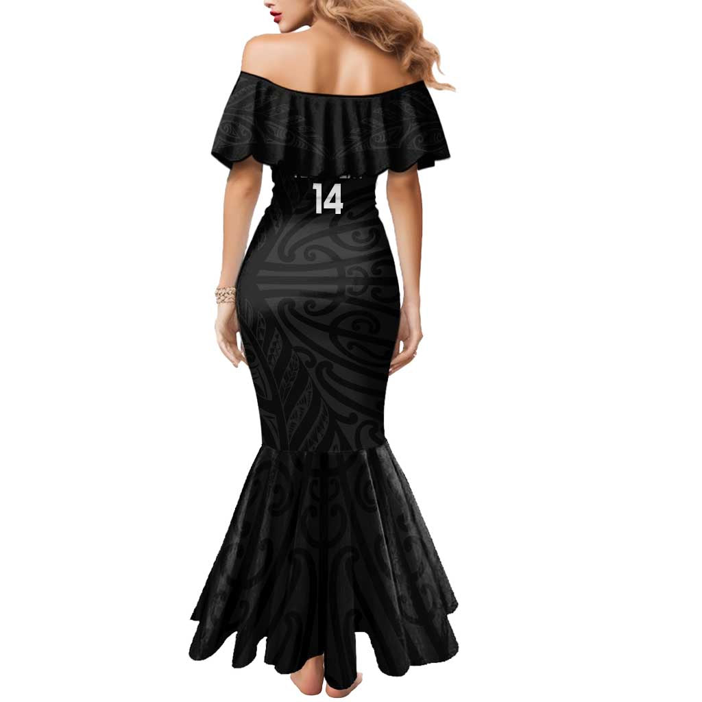New Zealand Silver Fern Rugby Custom Mermaid Dress Maori Koru Go Black Fern LT14 - Polynesian Pride