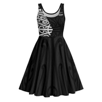 New Zealand Silver Fern Rugby Custom Midi Dress Maori Koru Go Black Fern LT14 Black - Polynesian Pride