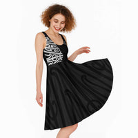 New Zealand Silver Fern Rugby Custom Midi Dress Maori Koru Go Black Fern LT14 - Polynesian Pride