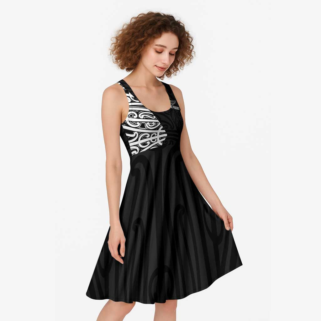 New Zealand Silver Fern Rugby Custom Midi Dress Maori Koru Go Black Fern LT14 - Polynesian Pride