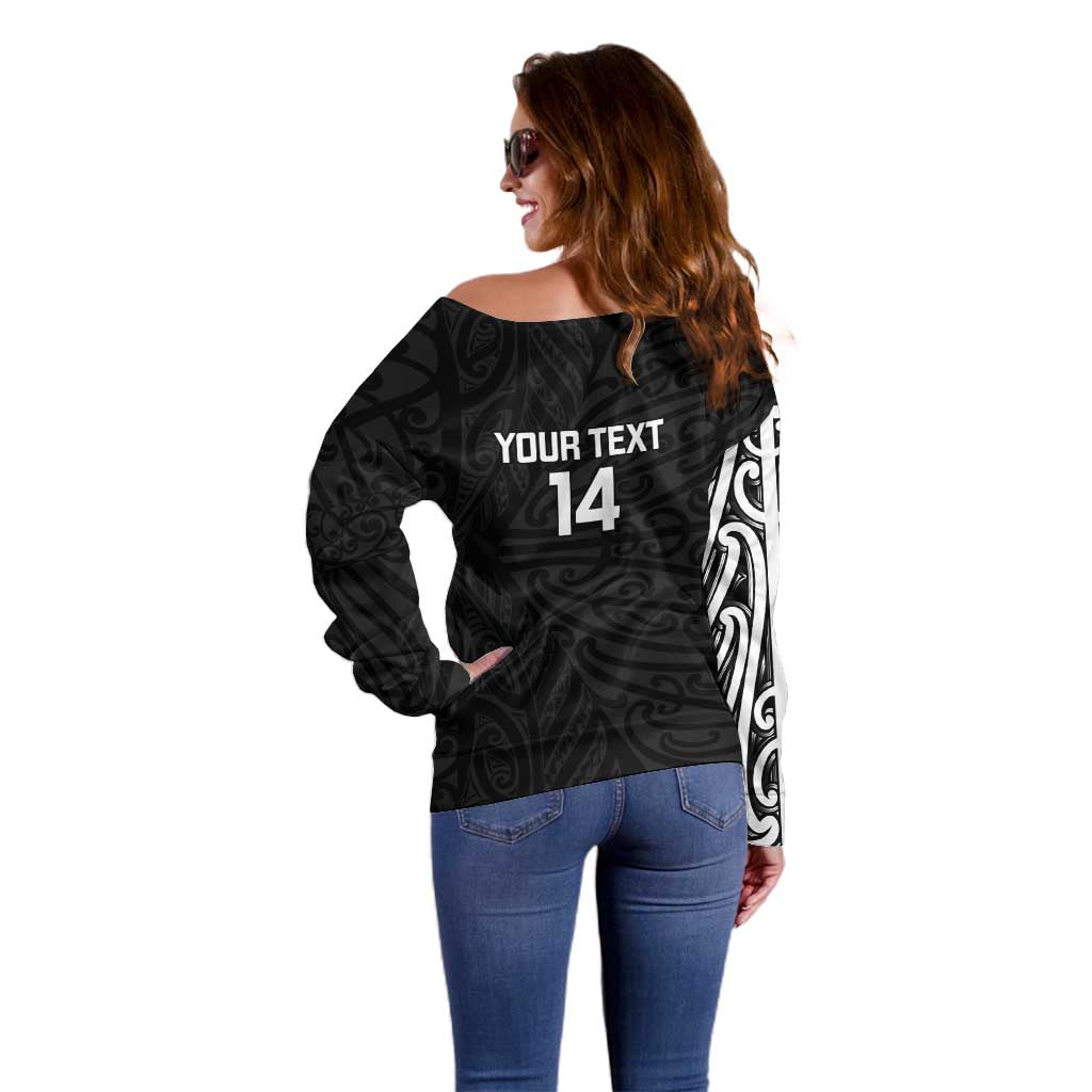 New Zealand Silver Fern Rugby Custom Off Shoulder Sweater Maori Koru Go Black Fern LT14 - Polynesian Pride