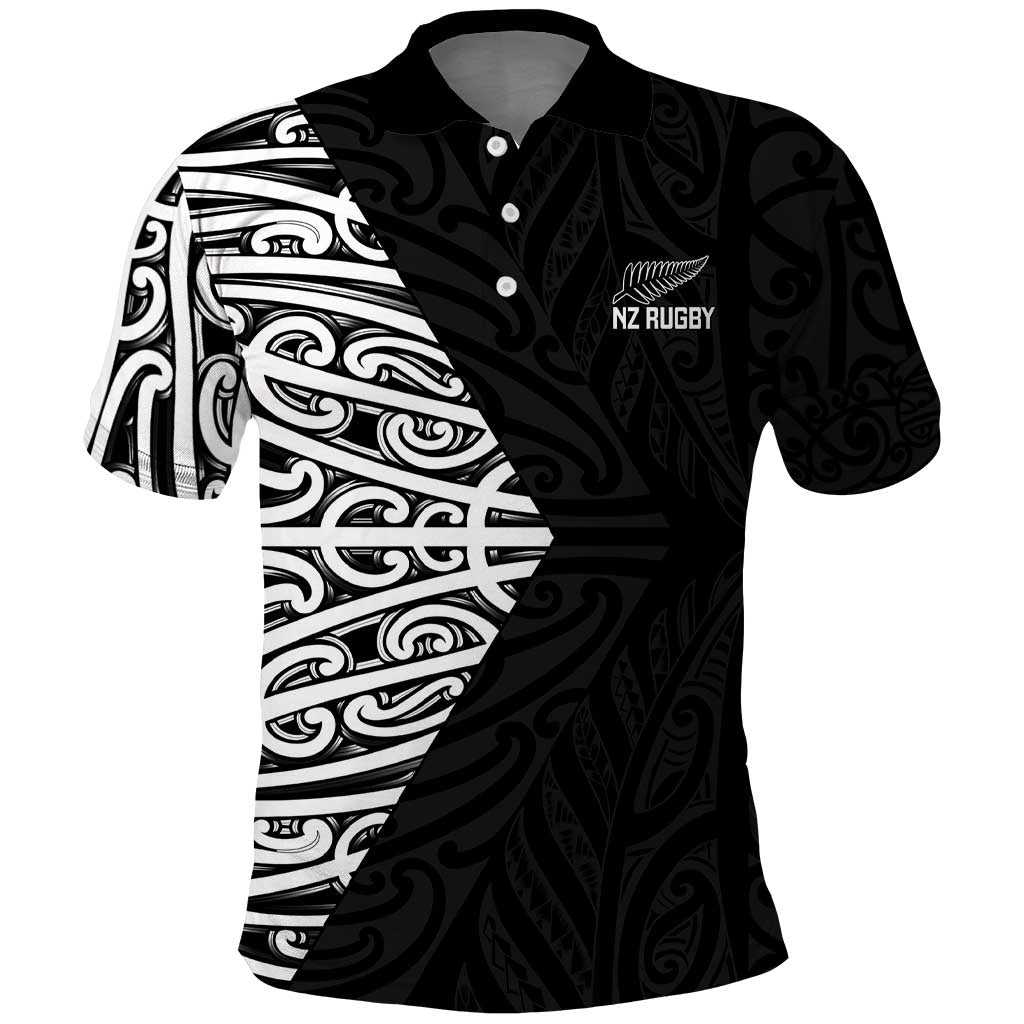 New Zealand Silver Fern Rugby Custom Polo Shirt Maori Koru Go Black Fern LT14 Black - Polynesian Pride