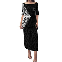 New Zealand Silver Fern Rugby Custom Puletasi Maori Koru Go Black Fern LT14 Long Dress Black - Polynesian Pride