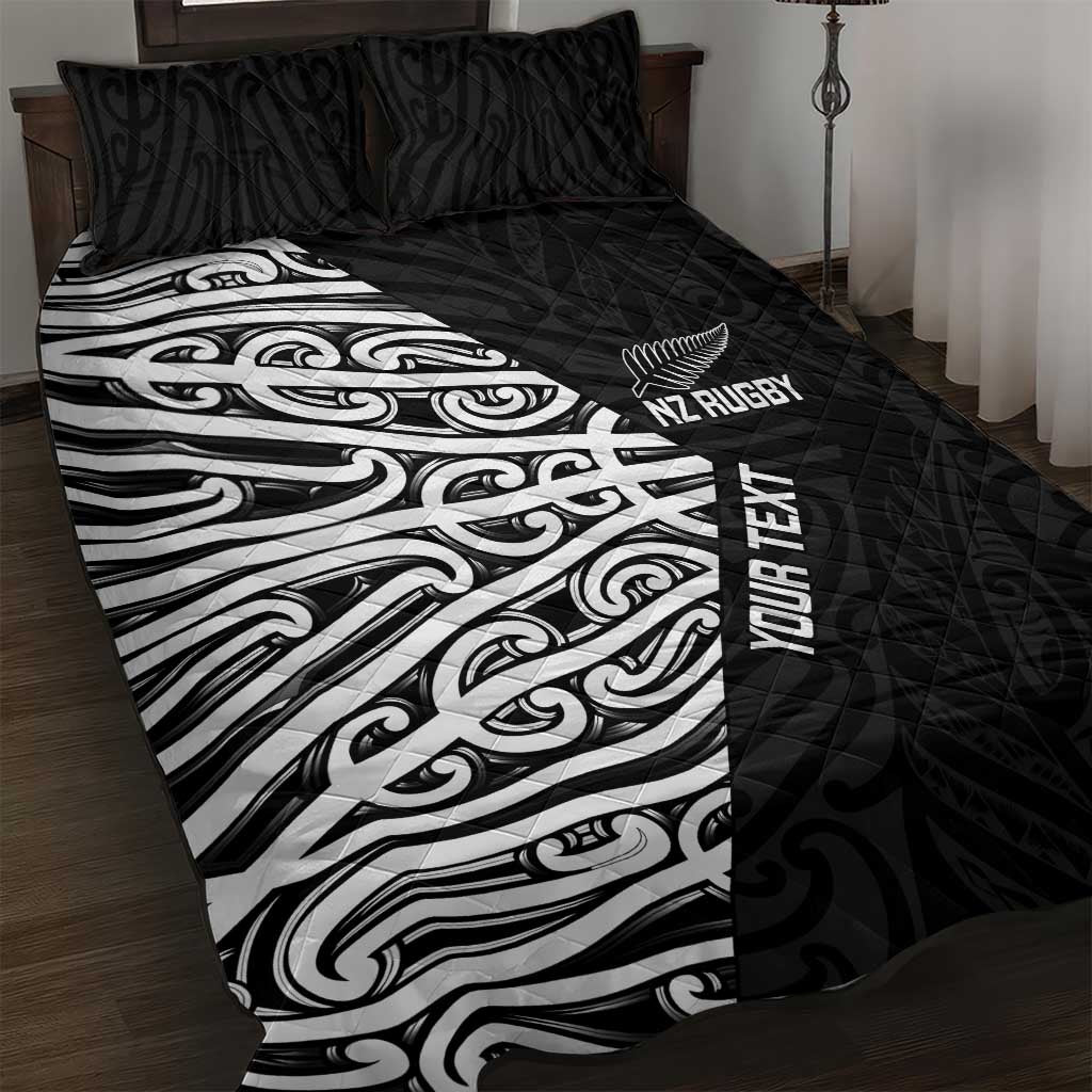 New Zealand Silver Fern Rugby Custom Quilt Bed Set Maori Koru Go Black Fern LT14 Black - Polynesian Pride