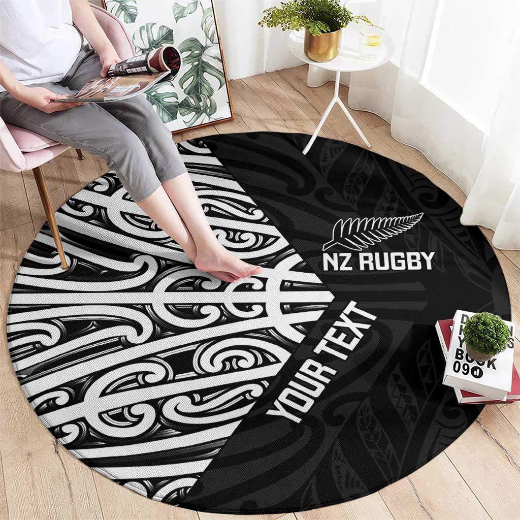 New Zealand Silver Fern Rugby Custom Round Carpet Maori Koru Go Black Fern LT14 - Polynesian Pride