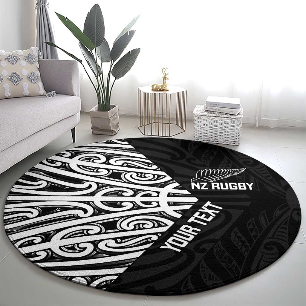 New Zealand Silver Fern Rugby Custom Round Carpet Maori Koru Go Black Fern LT14 - Polynesian Pride