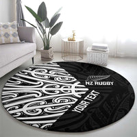 New Zealand Silver Fern Rugby Custom Round Carpet Maori Koru Go Black Fern LT14 - Polynesian Pride