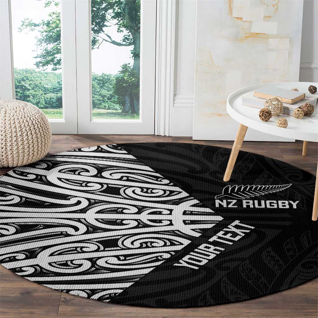 New Zealand Silver Fern Rugby Custom Round Carpet Maori Koru Go Black Fern LT14 - Polynesian Pride