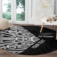 New Zealand Silver Fern Rugby Custom Round Carpet Maori Koru Go Black Fern LT14 - Polynesian Pride