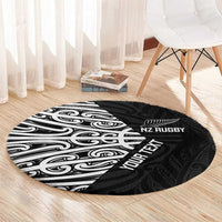 New Zealand Silver Fern Rugby Custom Round Carpet Maori Koru Go Black Fern LT14 - Polynesian Pride