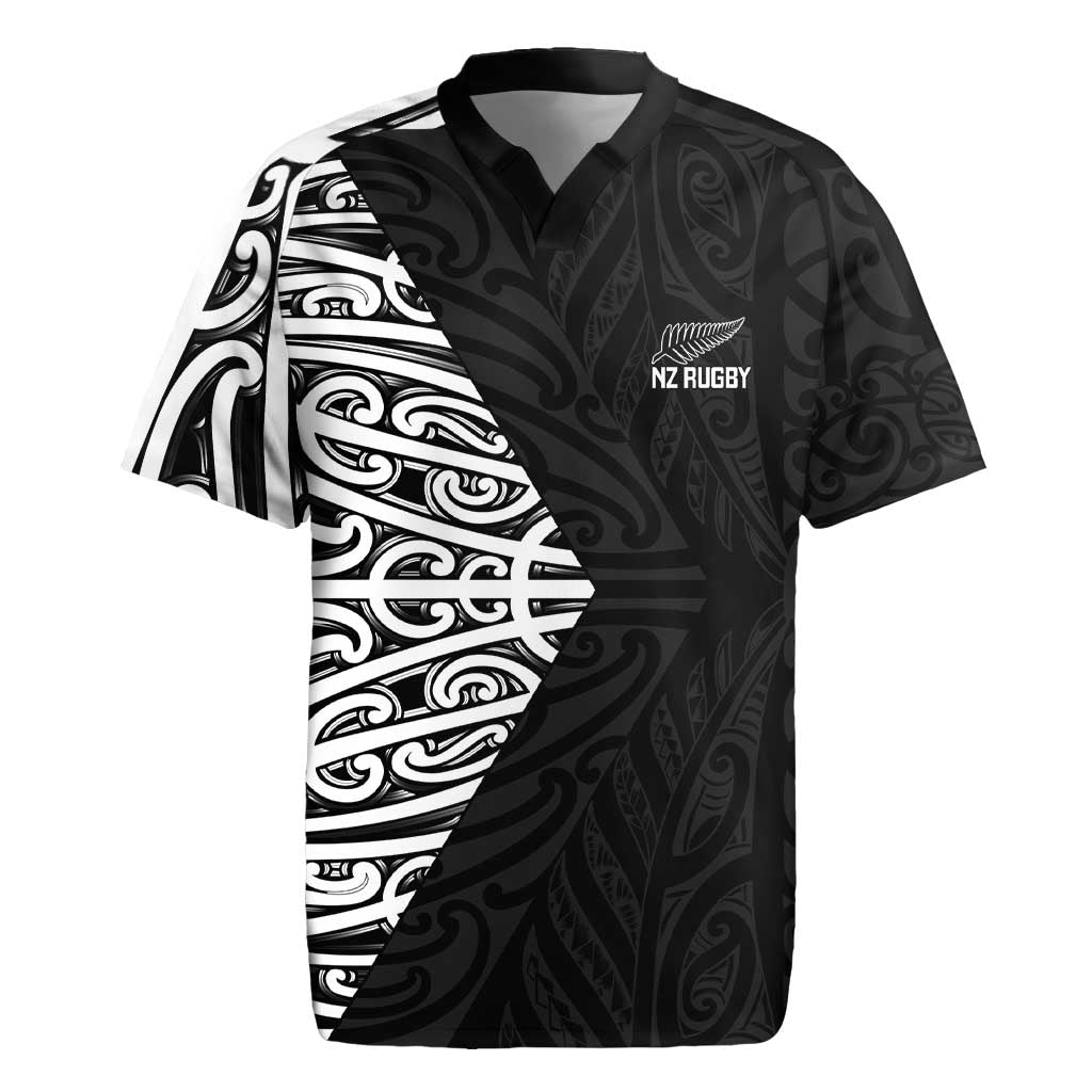 New Zealand Silver Fern Rugby Custom Rugby Jersey Maori Koru Go Black Fern LT14 Black - Polynesian Pride
