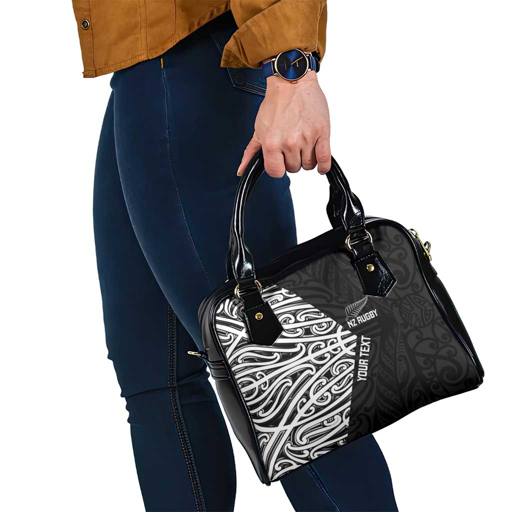 New Zealand Silver Fern Rugby Custom Shoulder Handbag Maori Koru Go Black Fern LT14 - Polynesian Pride