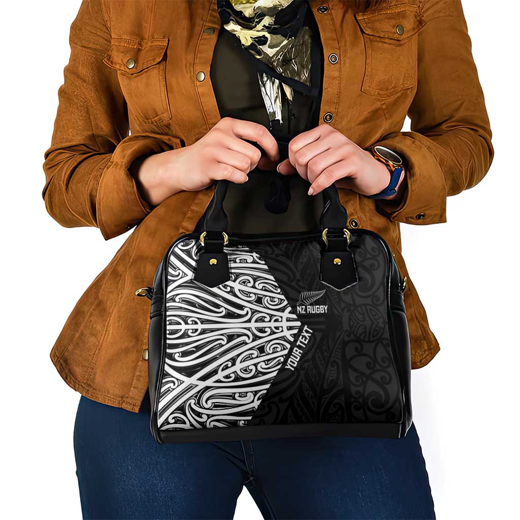 New Zealand Silver Fern Rugby Custom Shoulder Handbag Maori Koru Go Black Fern LT14 - Polynesian Pride