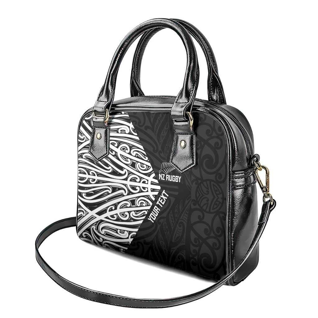 New Zealand Silver Fern Rugby Custom Shoulder Handbag Maori Koru Go Black Fern LT14 - Polynesian Pride
