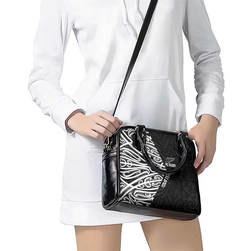 New Zealand Silver Fern Rugby Custom Shoulder Handbag Maori Koru Go Black Fern LT14 - Polynesian Pride