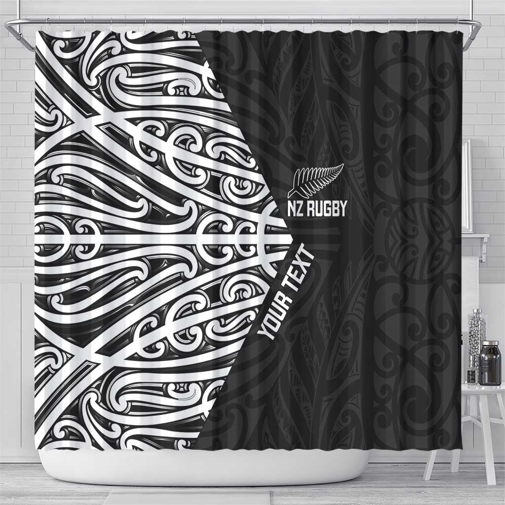 New Zealand Silver Fern Rugby Custom Shower Curtain Maori Koru Go Black Fern LT14 - Polynesian Pride