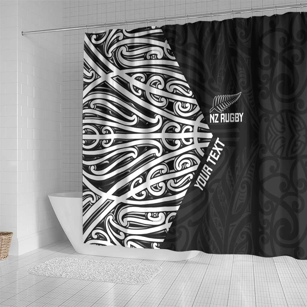 New Zealand Silver Fern Rugby Custom Shower Curtain Maori Koru Go Black Fern LT14 - Polynesian Pride