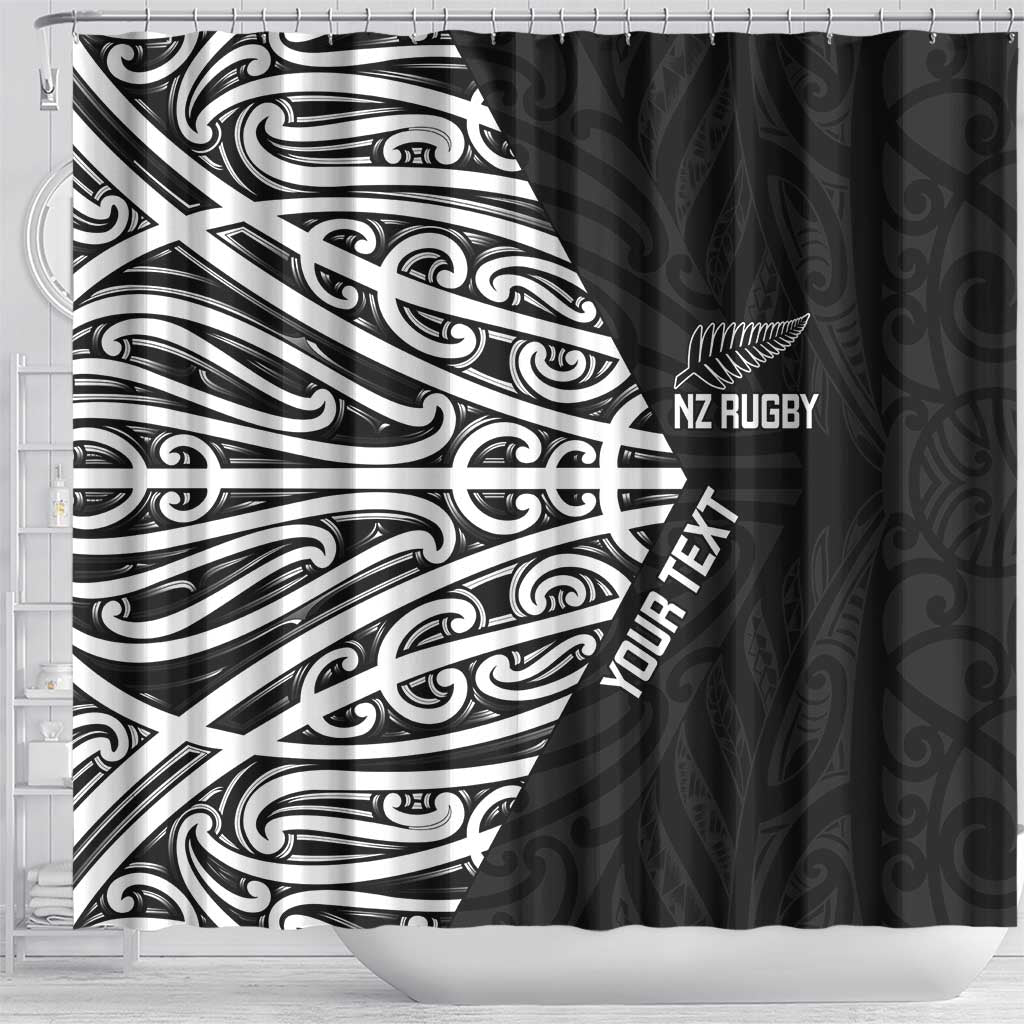 New Zealand Silver Fern Rugby Custom Shower Curtain Maori Koru Go Black Fern LT14 - Polynesian Pride