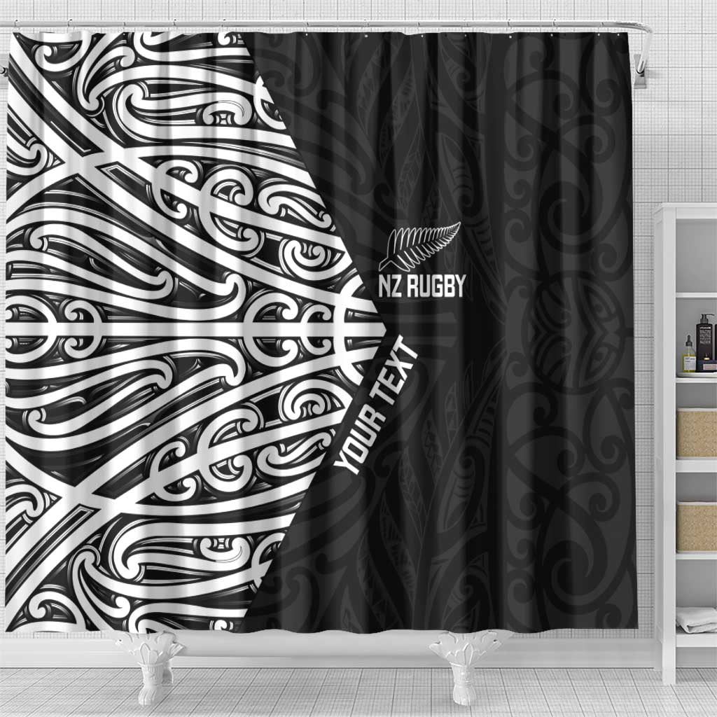 New Zealand Silver Fern Rugby Custom Shower Curtain Maori Koru Go Black Fern LT14 - Polynesian Pride