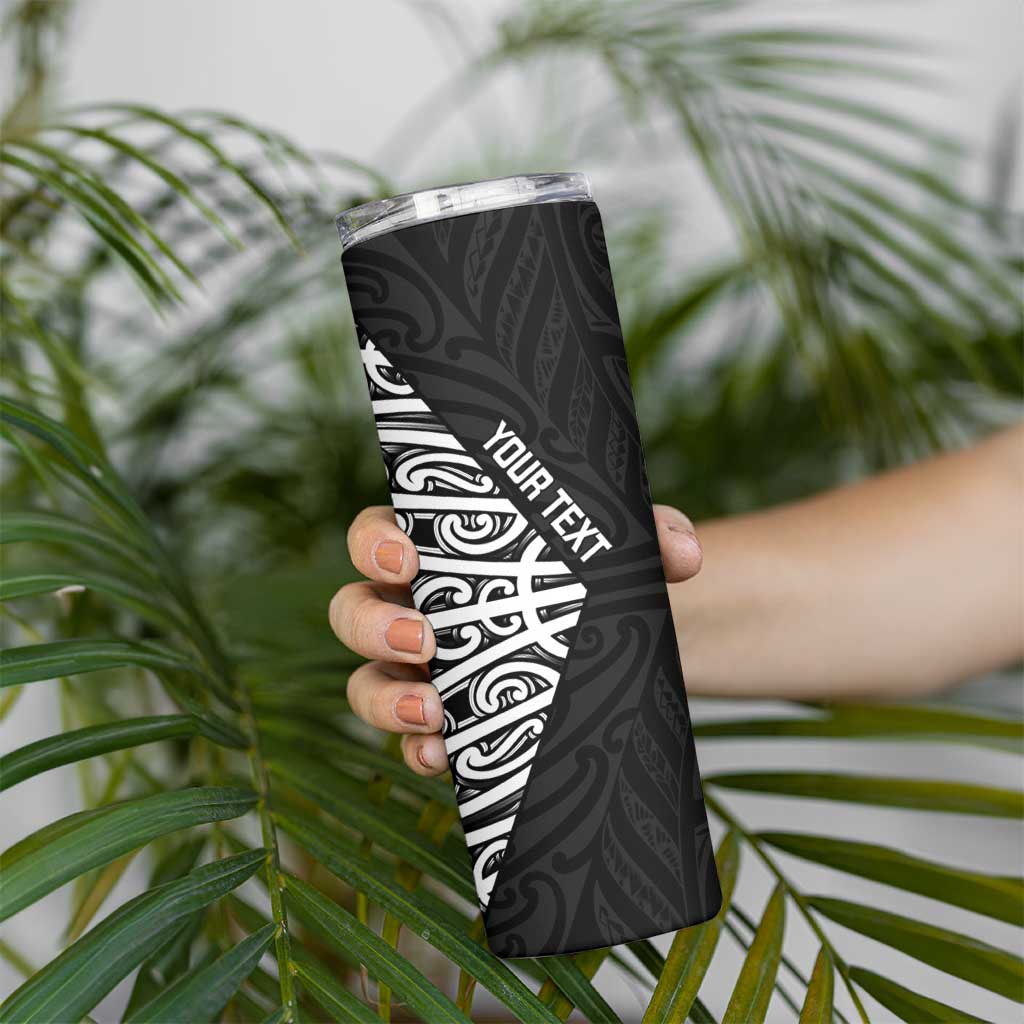 New Zealand Silver Fern Rugby Custom Skinny Tumbler Maori Koru Go Black Fern LT14 - Polynesian Pride