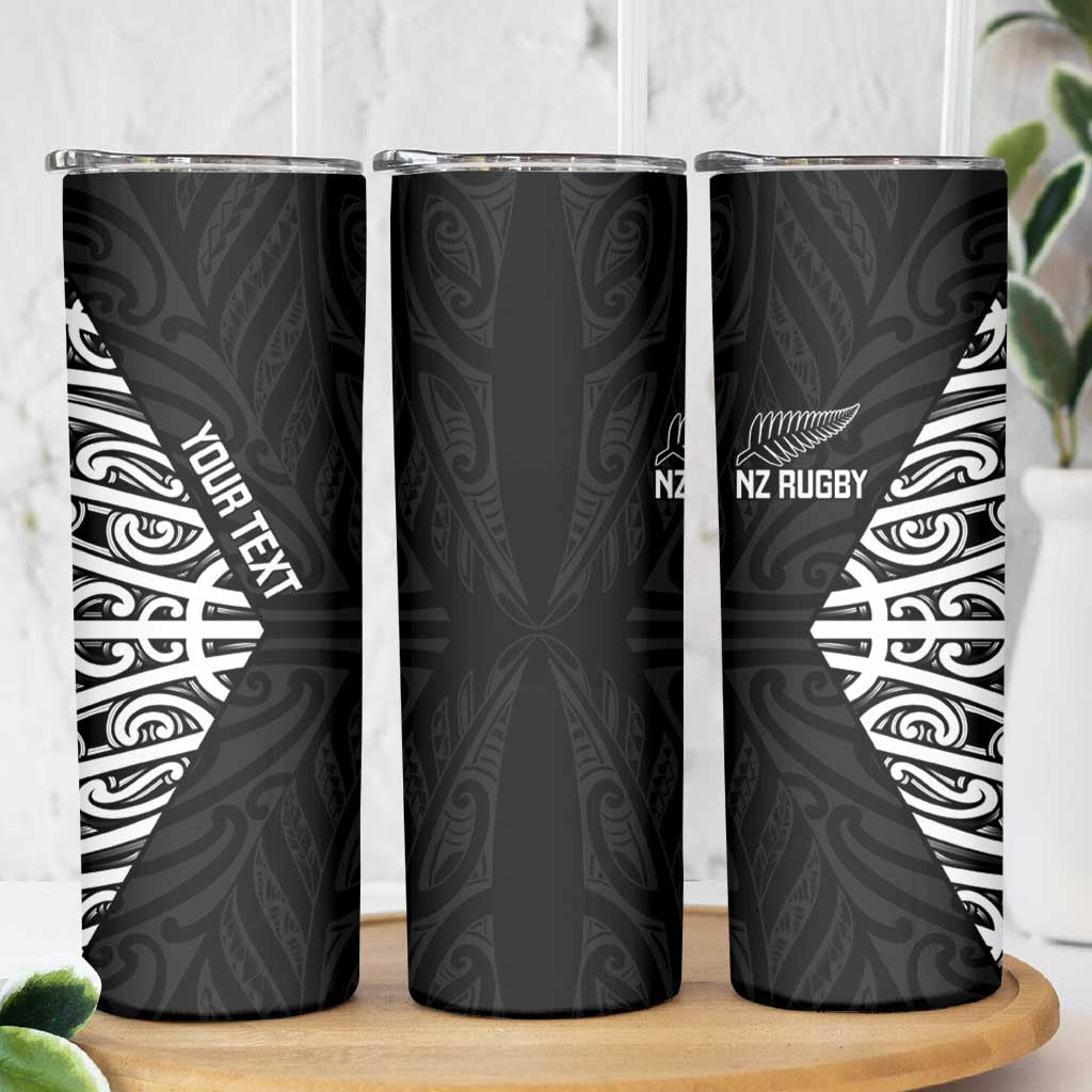 New Zealand Silver Fern Rugby Custom Skinny Tumbler Maori Koru Go Black Fern LT14 - Polynesian Pride