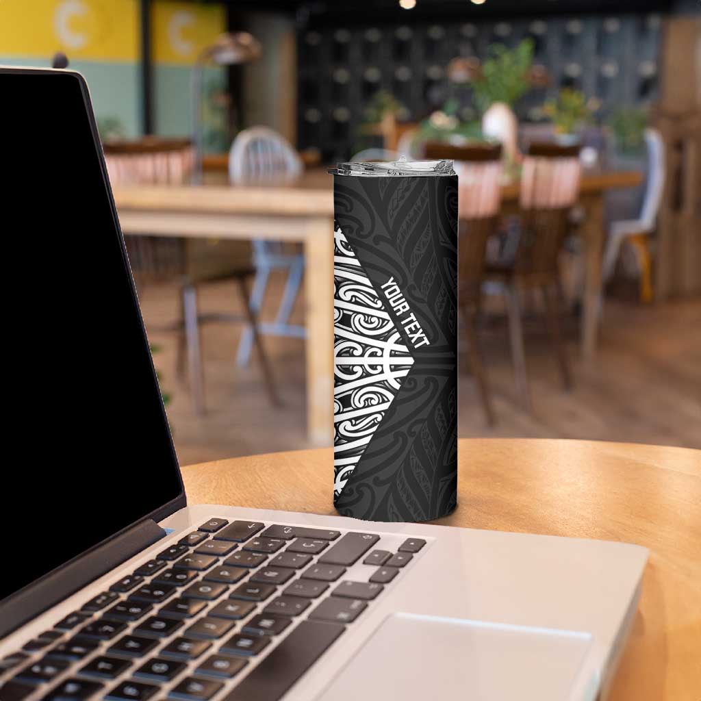 New Zealand Silver Fern Rugby Custom Skinny Tumbler Maori Koru Go Black Fern LT14 - Polynesian Pride