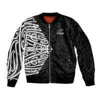 New Zealand Silver Fern Rugby Custom Sleeve Zip Bomber Jacket Maori Koru Go Black Fern LT14 Unisex Black - Polynesian Pride