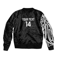 New Zealand Silver Fern Rugby Custom Sleeve Zip Bomber Jacket Maori Koru Go Black Fern LT14 - Polynesian Pride