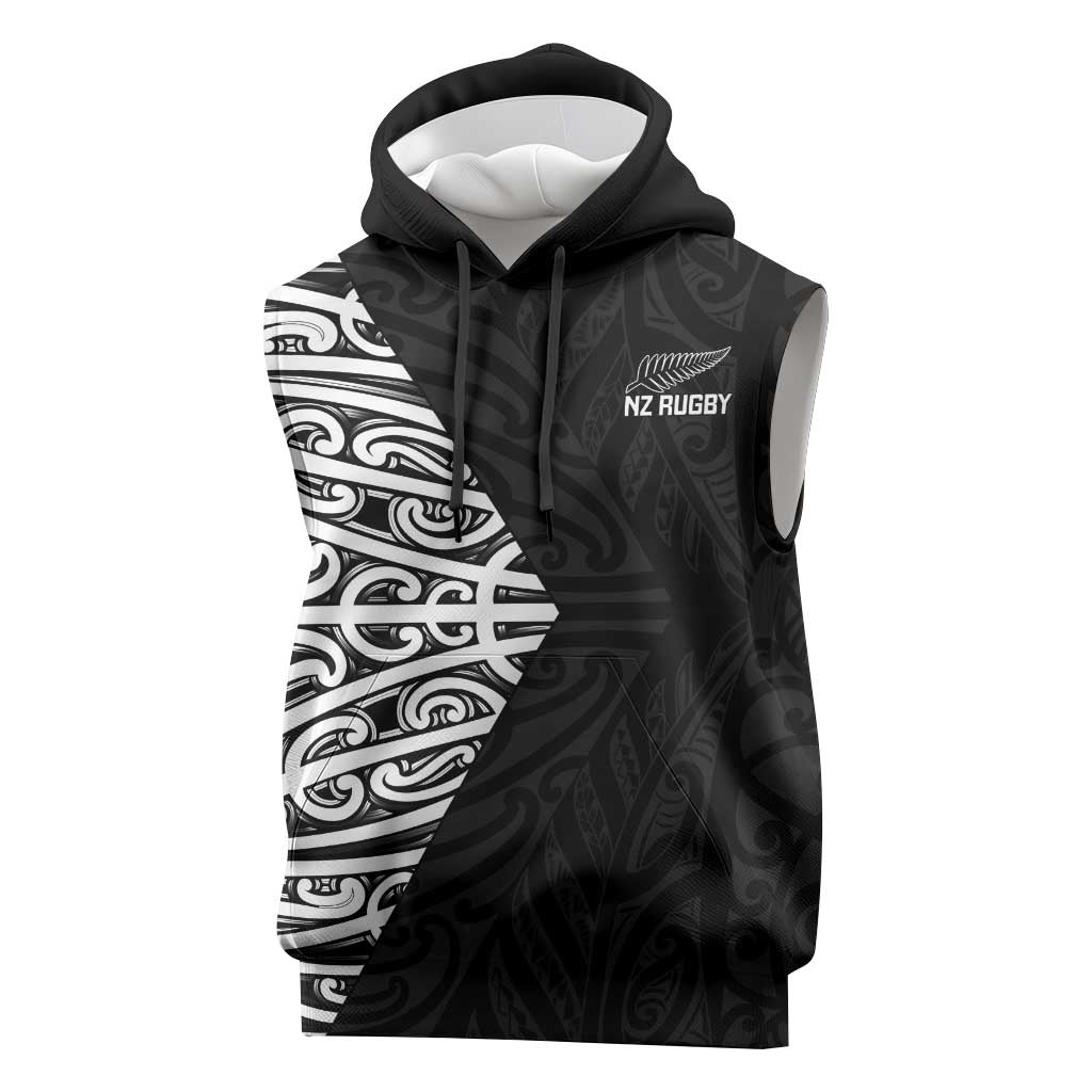 New Zealand Silver Fern Rugby Custom Sleeveless Hoodie Maori Koru Go Black Fern LT14 Black - Polynesian Pride