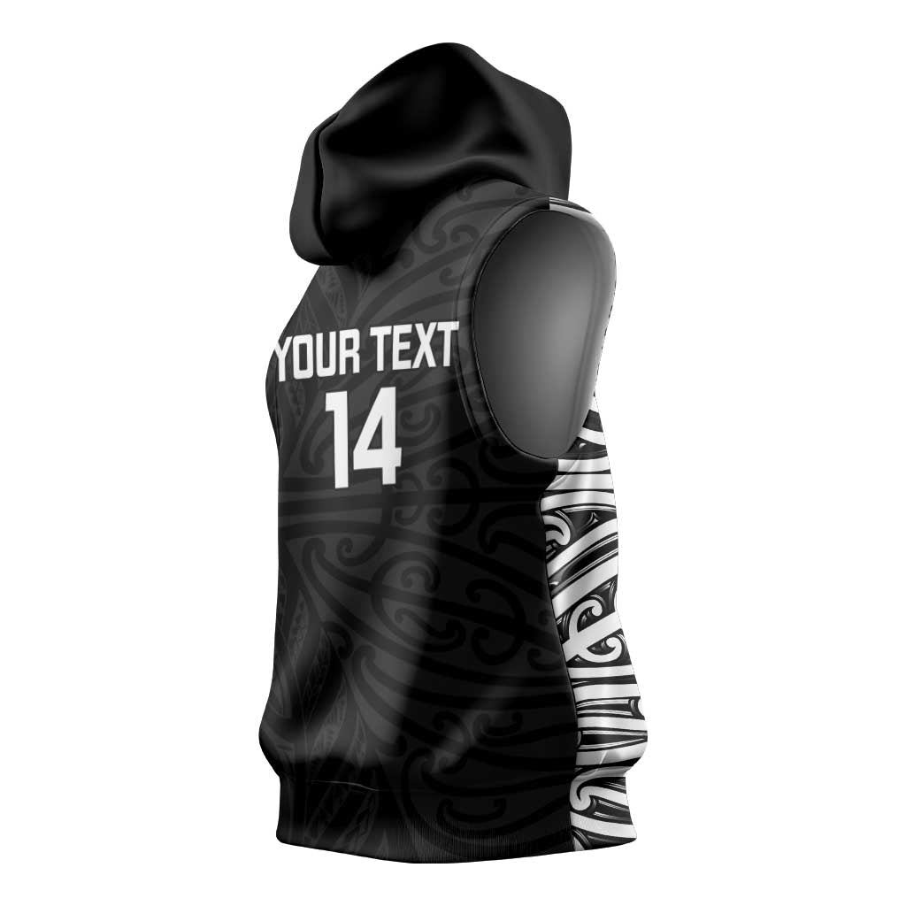 New Zealand Silver Fern Rugby Custom Sleeveless Hoodie Maori Koru Go Black Fern LT14 - Polynesian Pride