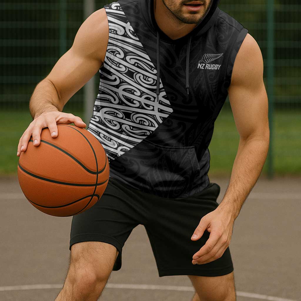 New Zealand Silver Fern Rugby Custom Sleeveless Hoodie Maori Koru Go Black Fern LT14 - Polynesian Pride