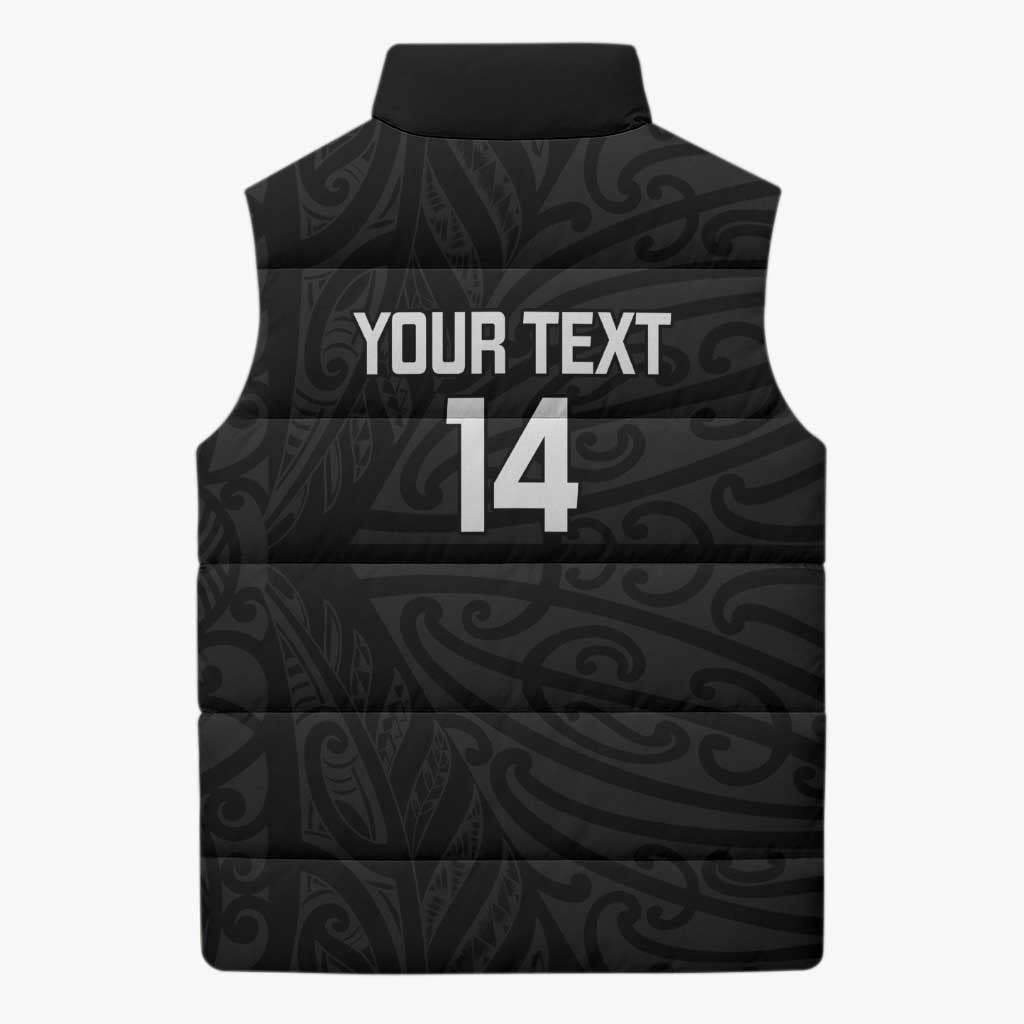 New Zealand Silver Fern Rugby Custom Sleeveless Puffer Jacket Maori Koru Go Black Fern - Polynesian Pride